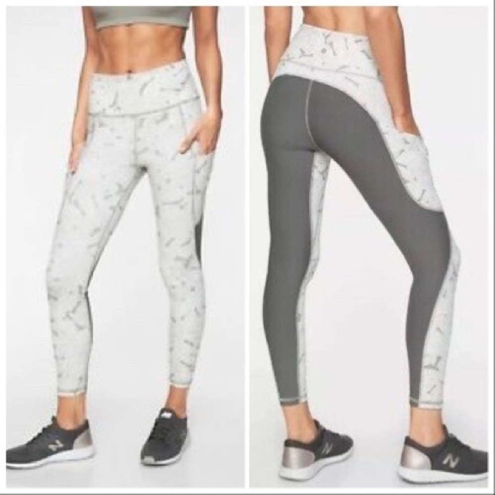 Athleta Gray Palm All In Running 7/8 Tights, S.